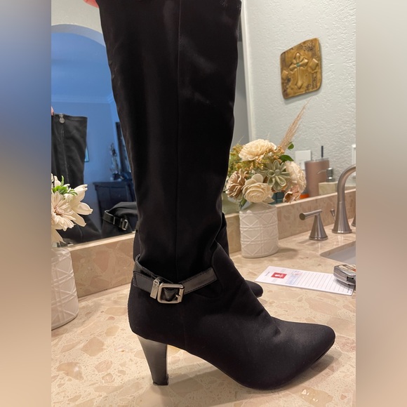 Etienne Aigner tall black rain boots Sz 7 - Picture 1 of 6